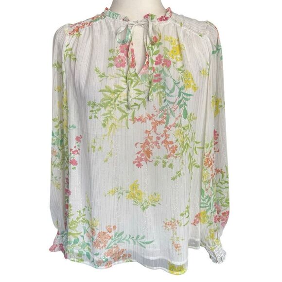 Cupcakes & Cashmere Top Women S Floral White Metallic Feminine Fairy Cottagecore - Picture 1 of 11